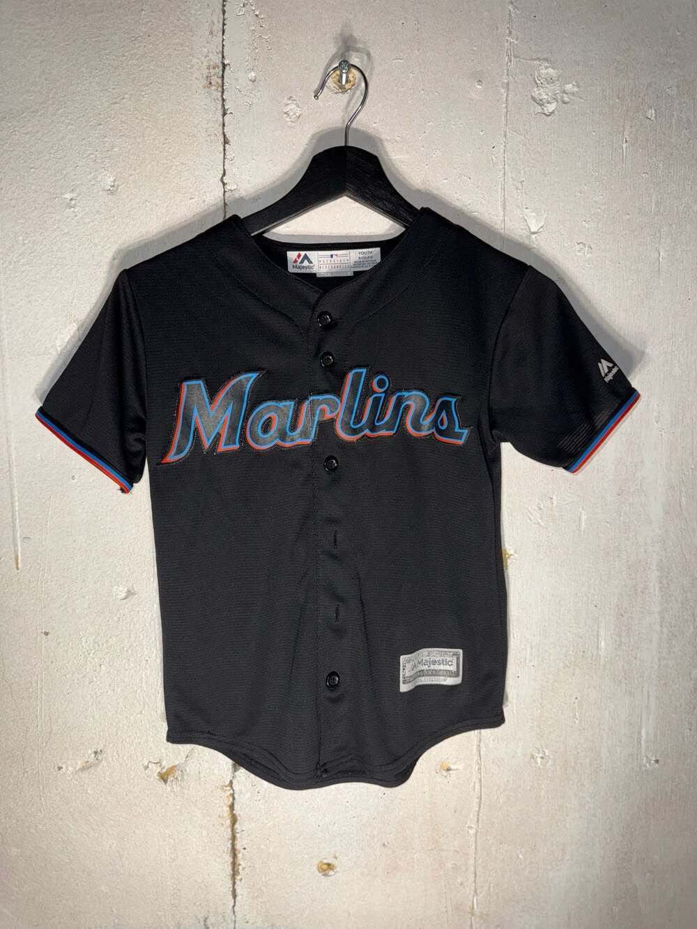 Majestic Youth Miami Marlins Black Alternate Cool Base Jersey Size S 8